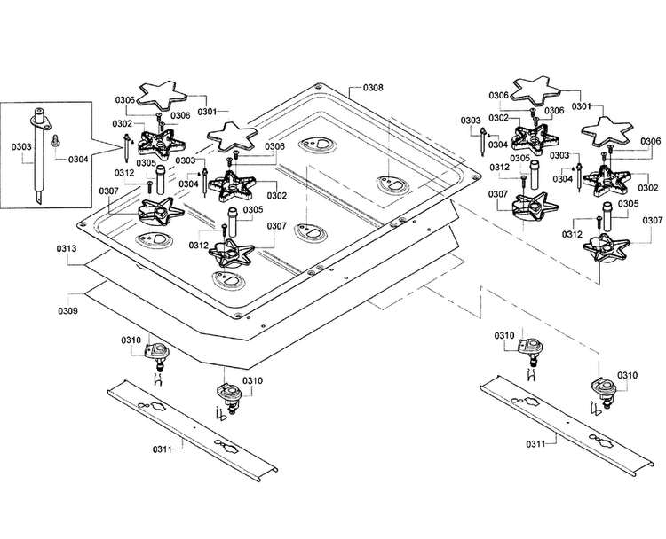 Burners Assy Diagram and Parts List for PRD366GHC 06 Thermador Range