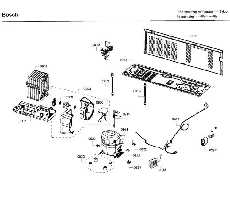 Compressor Diagram and Parts List for B26FT80SNS 02 Bosch Refrigerator