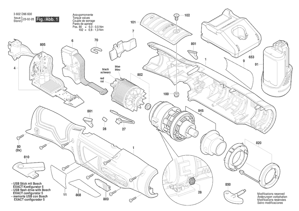 Section 1 Diagram and Parts List for 3602D96611  Bosch Screwdriver