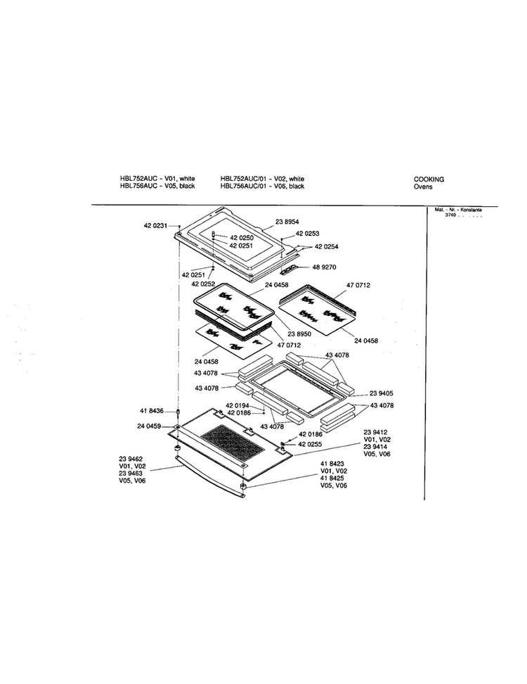 Upper Lower Door Diagram and Parts List for HBL756AUC 00 Bosch Wall Oven