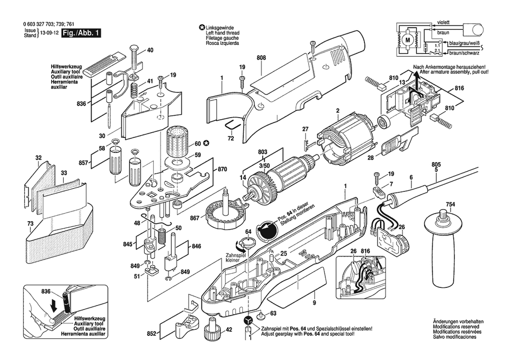 Section 1 Diagram and Parts List for PVS300AE 0603327737 Bosch Belt or Drum Sander