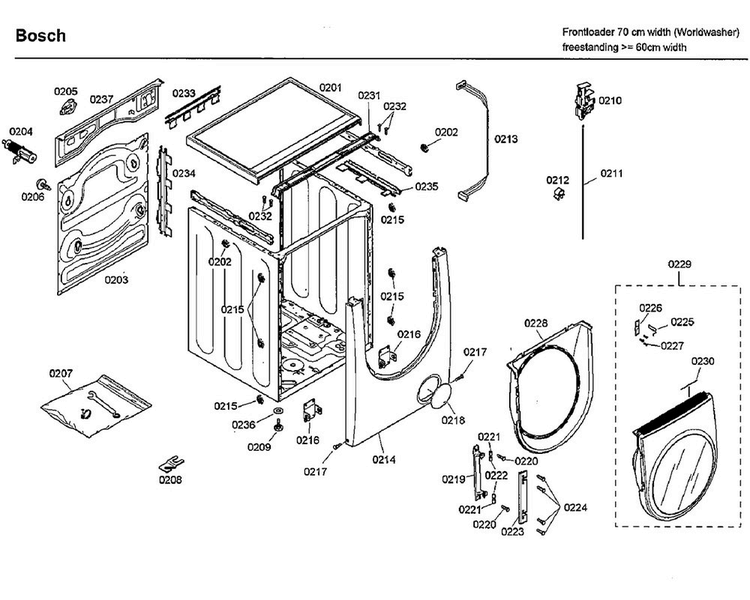 Cabinet/door Diagram and Parts List for WFMC3301UC 01 Bosch Washer