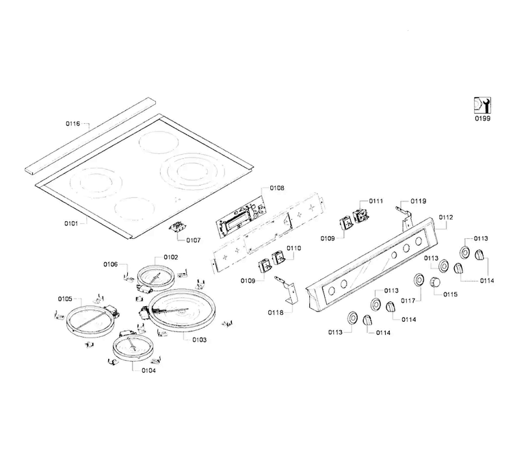 Cooktop Diagram and Parts List for HEI7132U 05 Bosch Range