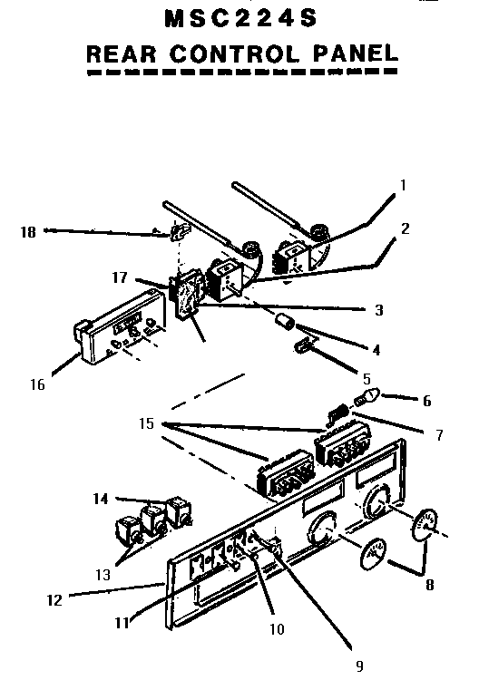 Rear Control Panel Diagram and Parts List for MSC224S  Thermador Range
