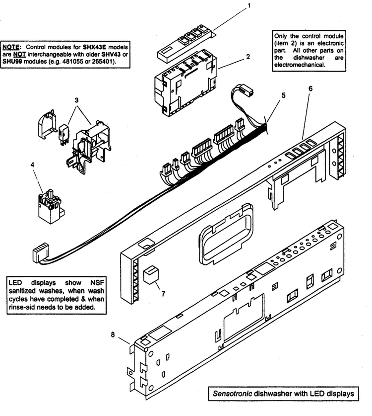Fascia Panel Diagram and Parts List for SHX43E06UC 14 Bosch Dishwasher