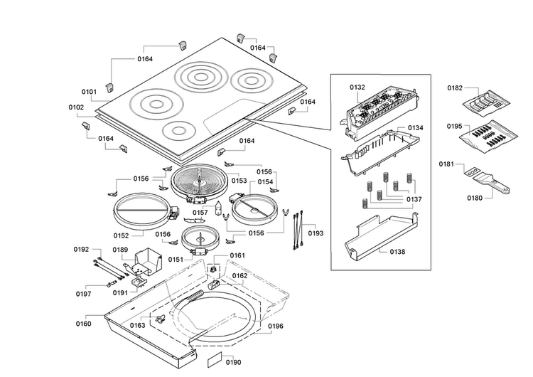 Cooktop Diagram and Parts List for CET304FS 01 Thermador Cooktop