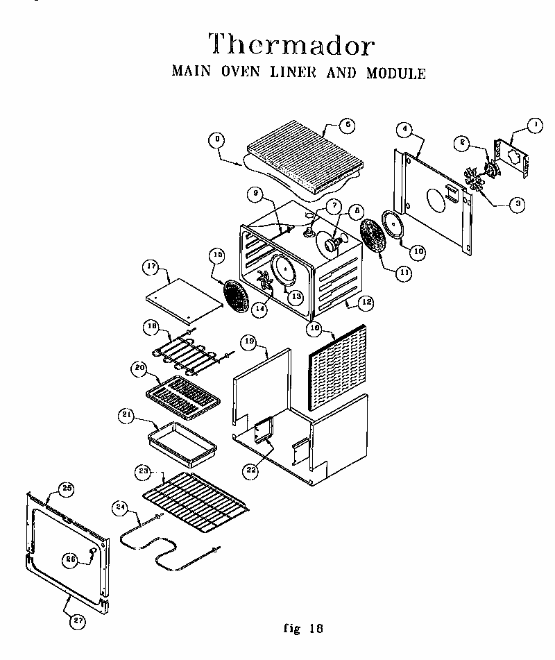 Main Oven Liner And Module Diagram and Parts List for REF30RS 9707 & UP Thermador Range
