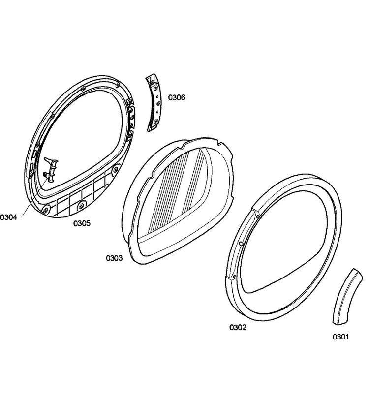 Door Diagram and Parts List for WTV76100US 03 Bosch Dryer
