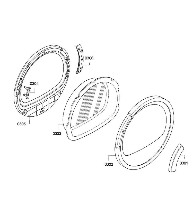 Door Assy Diagram and Parts List for WTE86300US 09 Bosch Dryer
