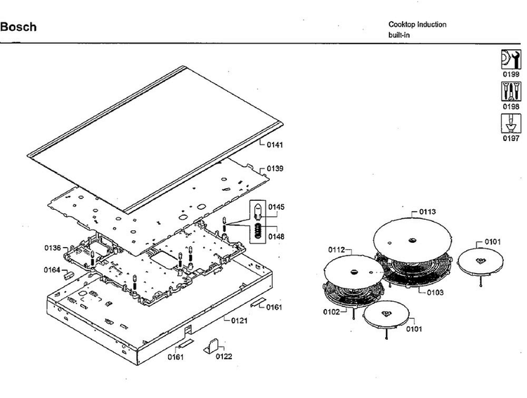 Induction Asy Diagram and Parts List for NIT8068SUC 01 Bosch Cooktop