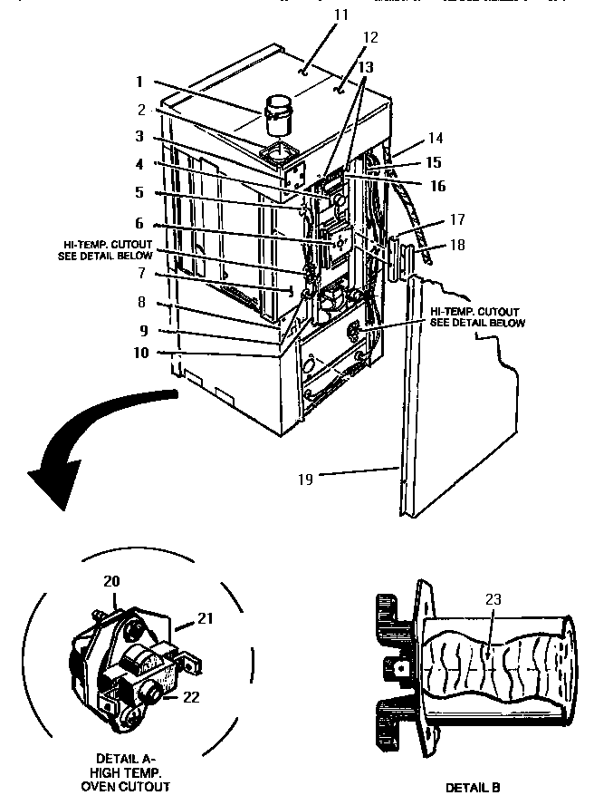 Body, Rear Diagram and Parts List for CMT231-01  Thermador Microwave