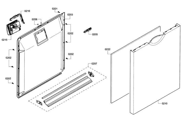 Door Diagram and Parts List for SHE3ARF5UC 14 Bosch Dishwasher