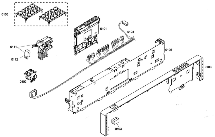 Front Panel Diagram and Parts List for SHX43P12UC 53 Bosch Dishwasher