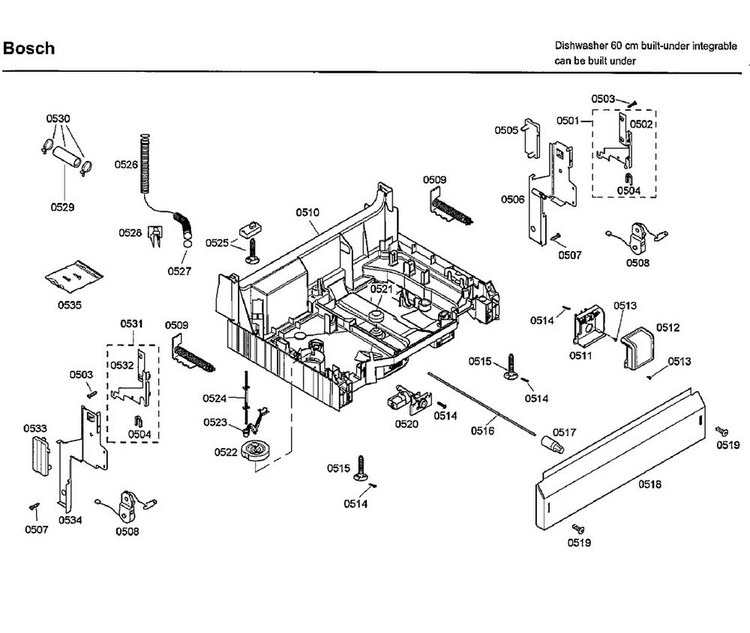 Base Diagram and Parts List for SHX33A05UC 40 Bosch Dishwasher