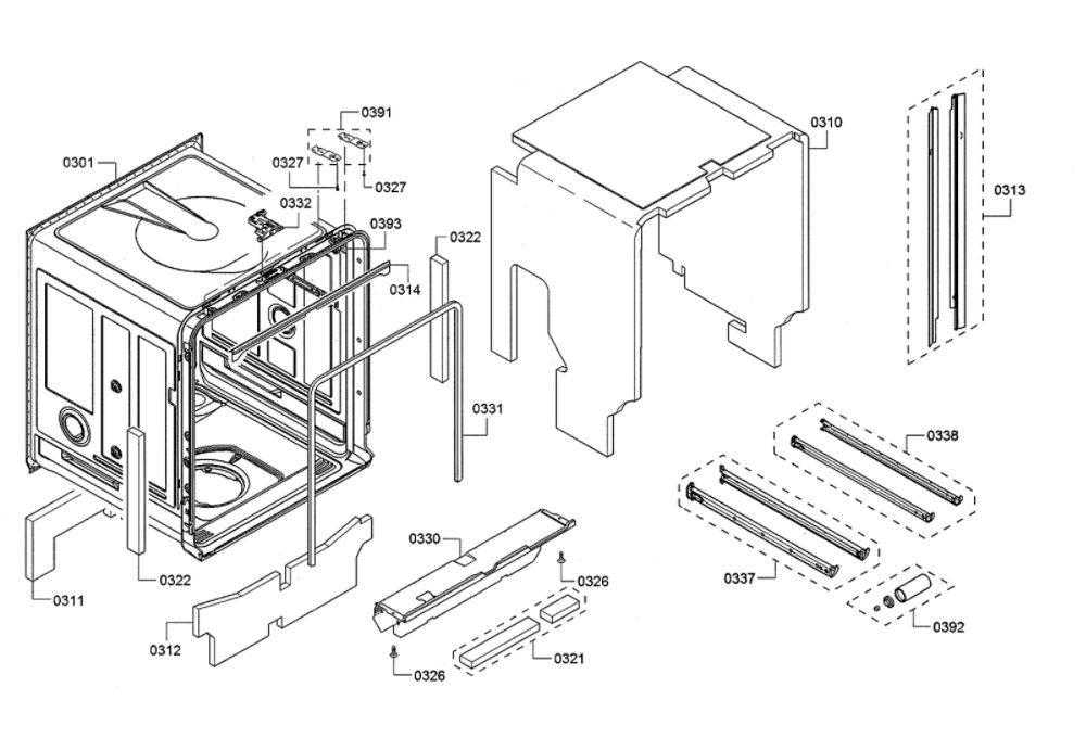 Tub/Trim Diagram and Parts List for SHPM78W55N 10 Bosch Dishwasher