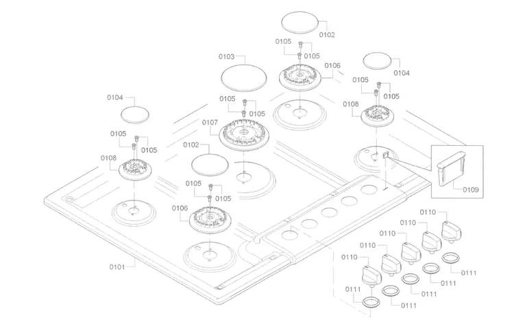 Burner Asy Diagram and Parts List for NGM8055UC 02 Bosch Cooktop