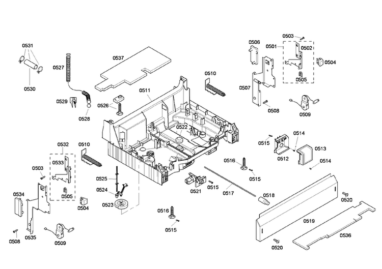 Base Assy Diagram and Parts List for SHE45C05UC 48 Bosch Dishwasher