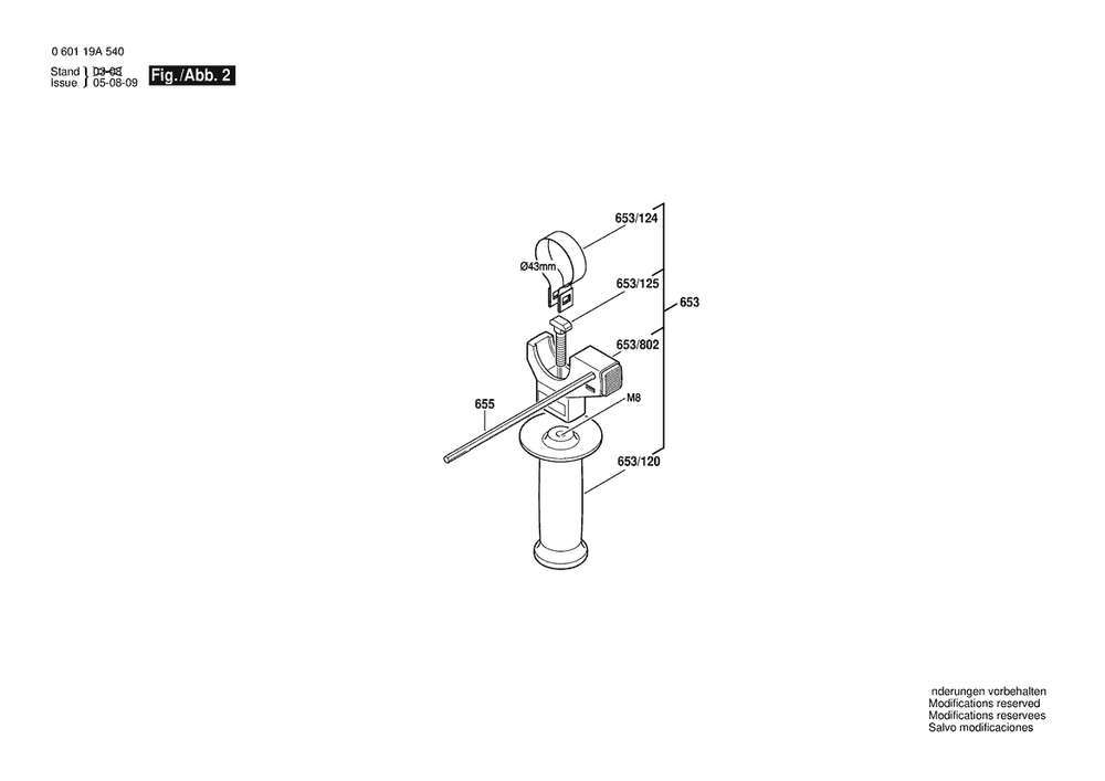 Section 2 Diagram and Parts List for GSB650RE 060119A550 Bosch Hammer Drill
