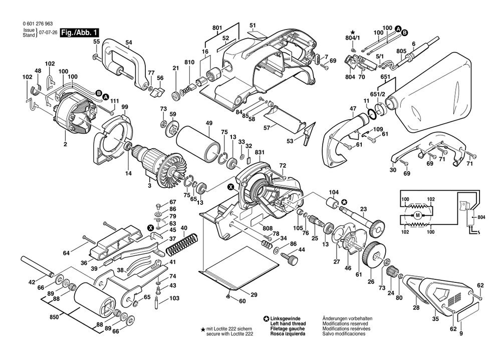 Section 1 Diagram and Parts List for 0601276963  Bosch Belt or Drum Sander
