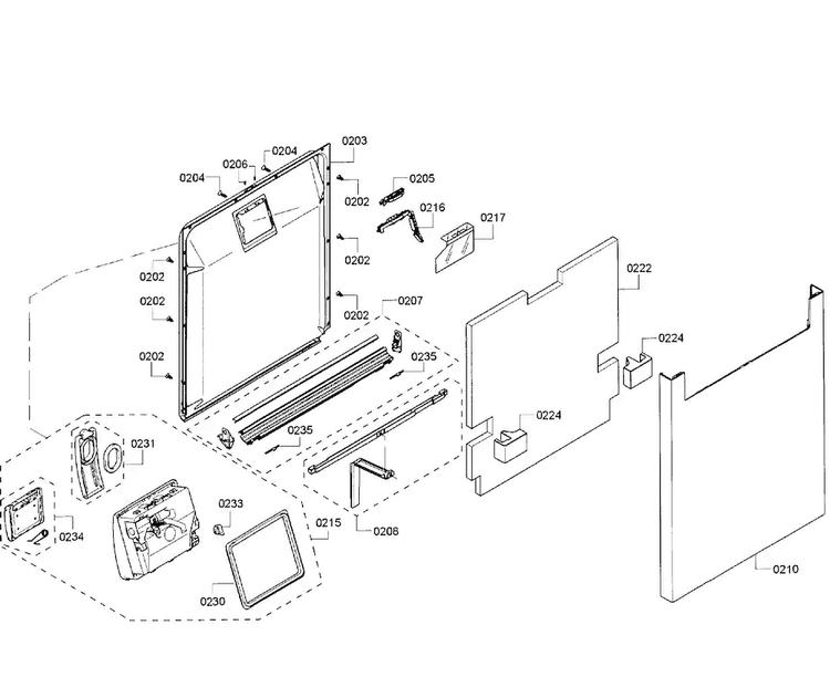 Door Assy Diagram and Parts List for SHE68T55UC 01 Bosch Dishwasher