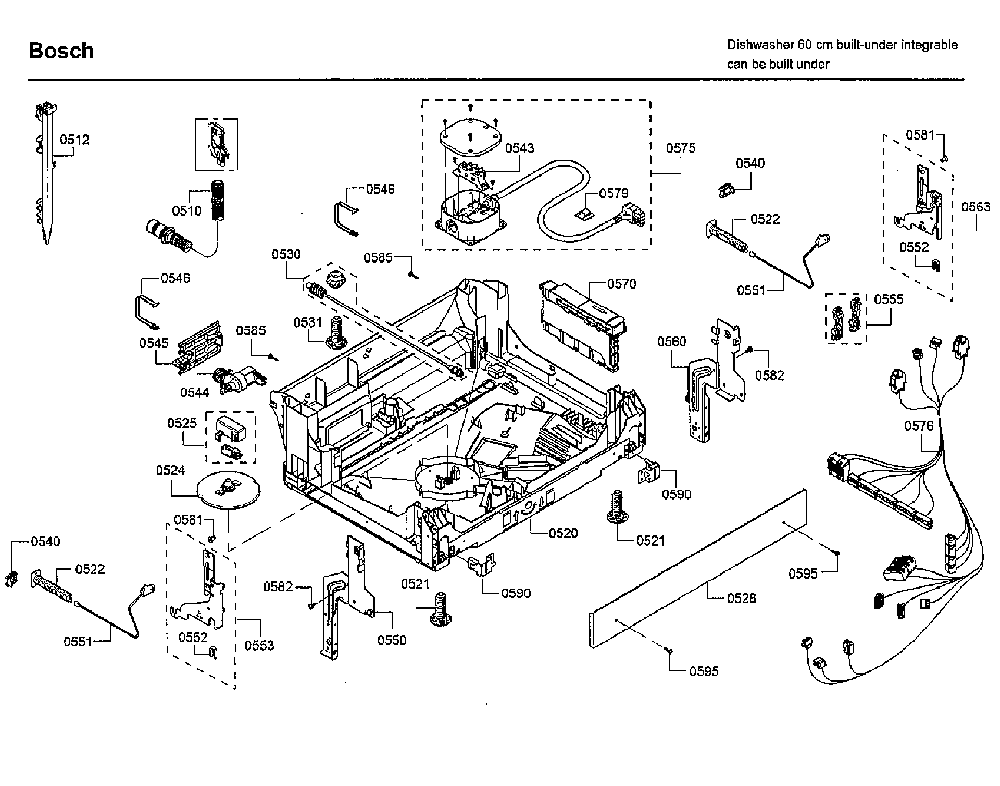 Base Diagram and Parts List for SHX88PW55N 01 Bosch Dishwasher
