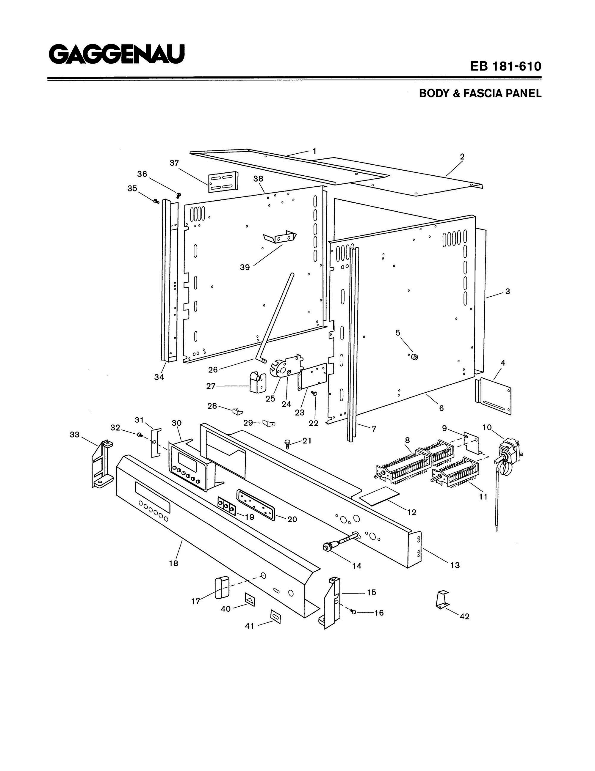02 - BODY & FASCIA PANEL Diagram and Parts List for EB181-610  Bosch Range