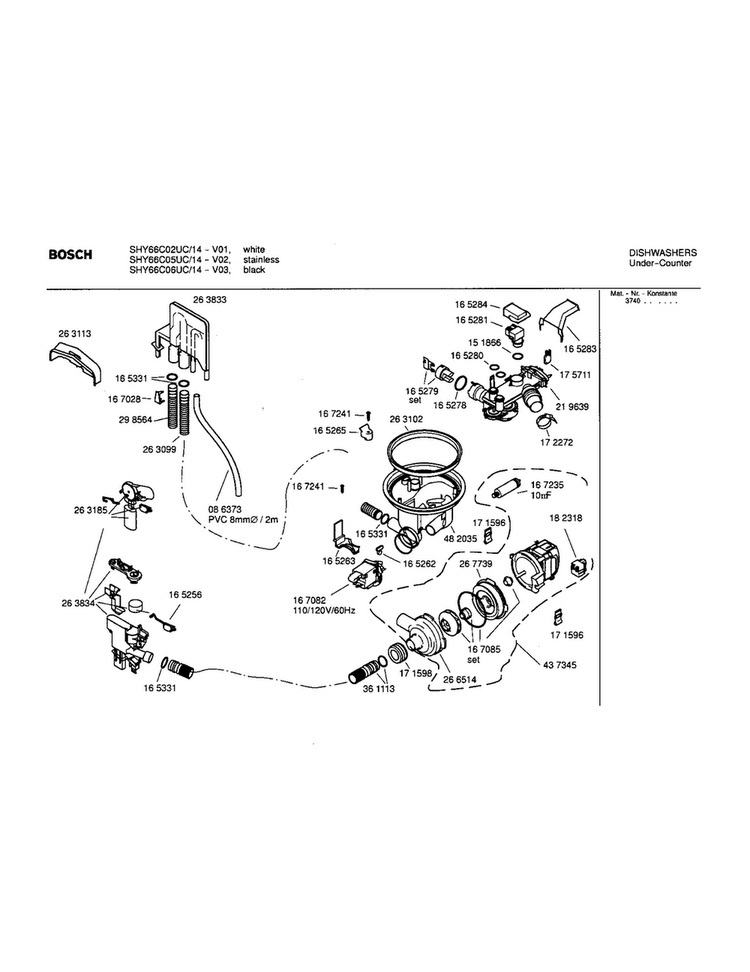 Component Assembly Diagram and Parts List for SHY66C05UC 14 Bosch Dishwasher
