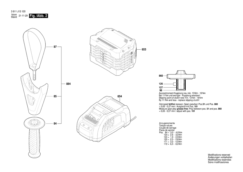 Diagram 2 Diagram and Parts List for GBH18V-45C 3 611 J13 180 Bosch Hammer Drill