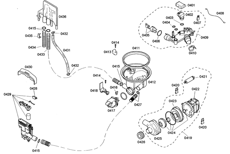 Pump Diagram and Parts List for SHE44C02UC 17 Bosch Dishwasher