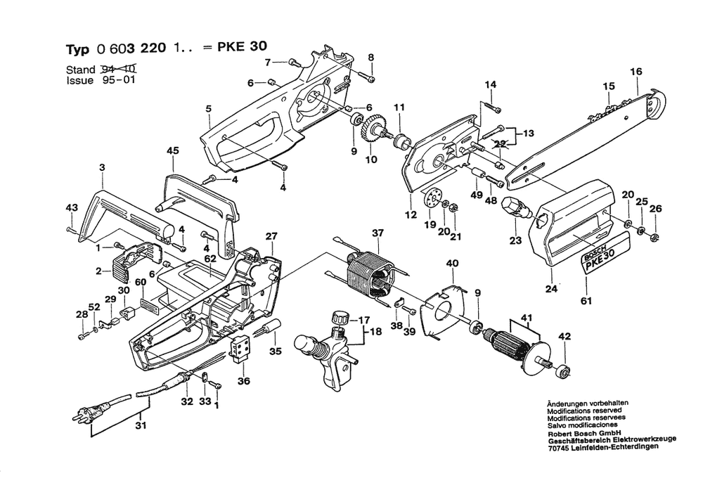Section 1 Diagram and Parts List for 0603220132  Bosch Chainsaw