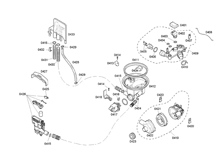 Pump Assy Diagram and Parts List for SHE46C05UC 33 Bosch Dishwasher