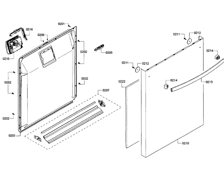 Door Section Diagram and Parts List for SHX3AR52UC 10 Bosch Dishwasher