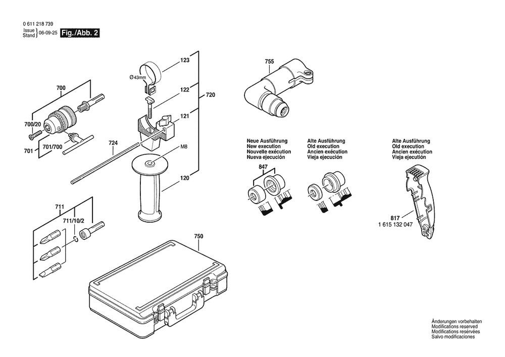 Section 2 Diagram and Parts List for 0611218739  Bosch Hammer Drill
