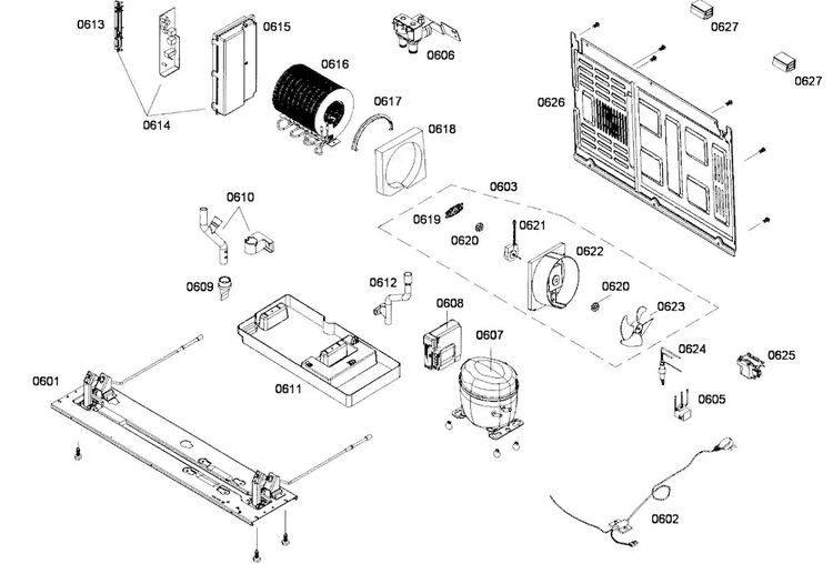 Compressor Diagram and Parts List for B22CS30SNS 01 Bosch Refrigerator