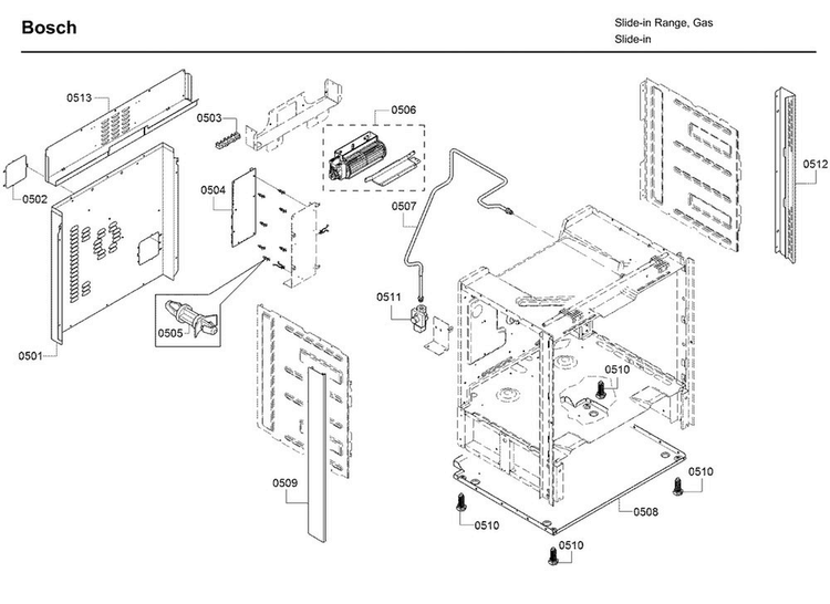 Frame Diagram and Parts List for HDI8054U 06 Bosch Range