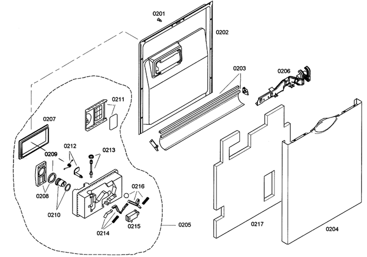 Door Assy Diagram and Parts List for SHE33M06UC 46 Bosch Dishwasher