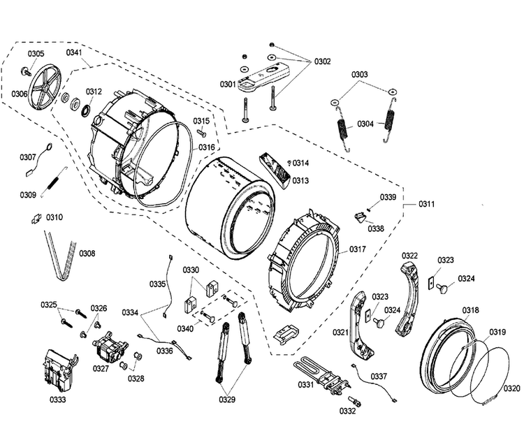 Drum Diagram and Parts List for WFMC6401UC 04 Bosch Washer