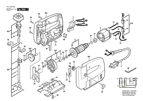 Bosch 4355type1 (F012435500) Diagram and Parts List for 4355 (TYPE 1)(F012435500) Bosch Jig Saw