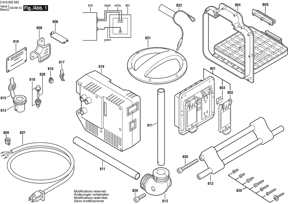 Section 1 Diagram and Parts List for 2610920592  Bosch Radio