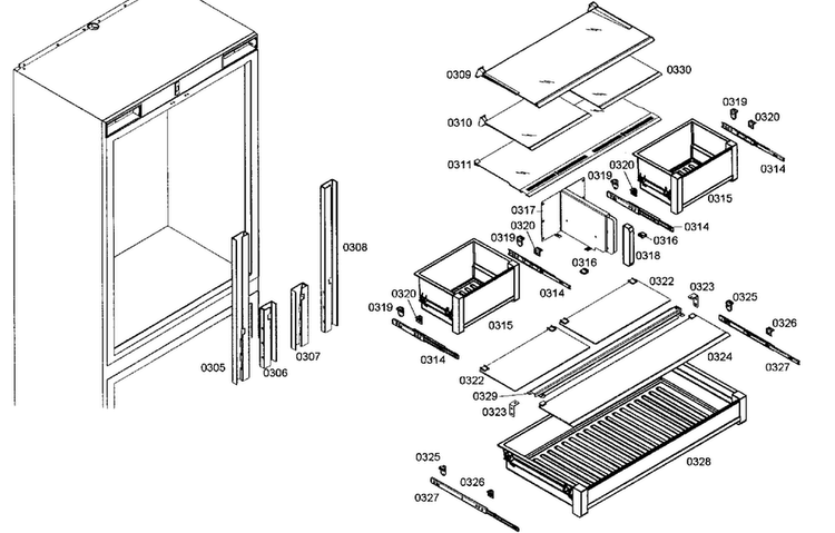 Drawers 1 Diagram and Parts List for B36IB70NSP 12 Bosch Refrigerator