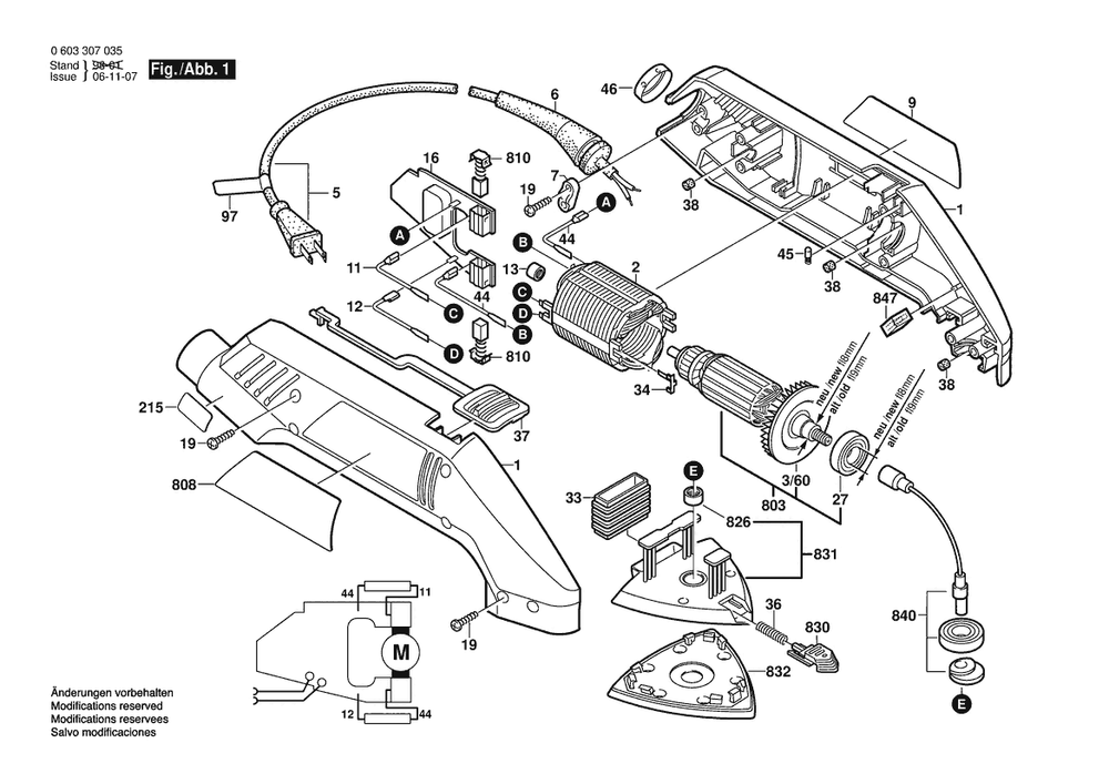 Section 1 Diagram and Parts List for GWB7000 0603307035 Bosch Sander Grinder