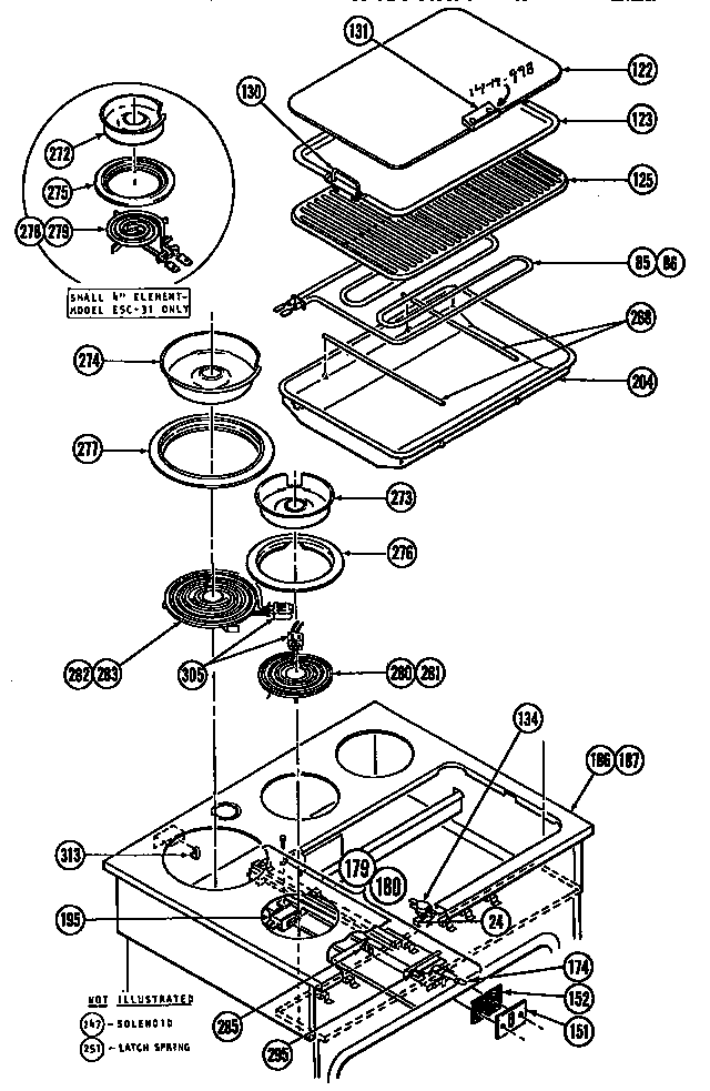 Main Top Diagram and Parts List for ESC-30  Thermador Range