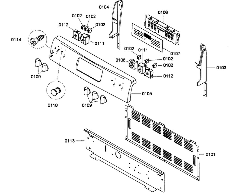 Control Assy Diagram and Parts List for HES5053U 01 Bosch Range