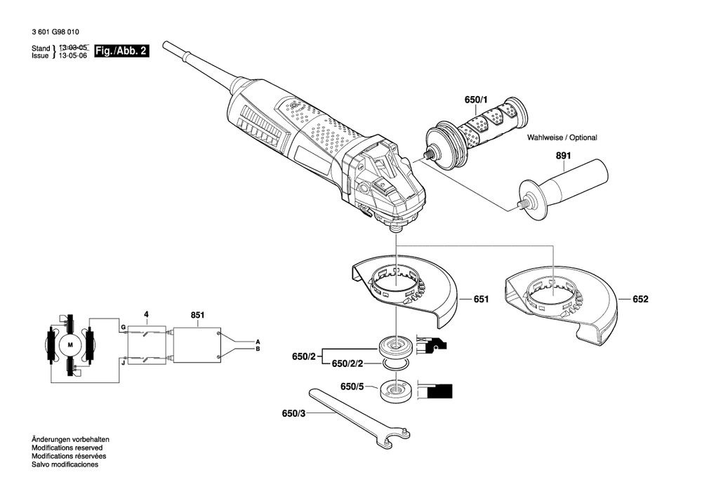 Diagram 2 Diagram and Parts List for AG60-125 3 601 G98 010 Bosch Angle Grinder