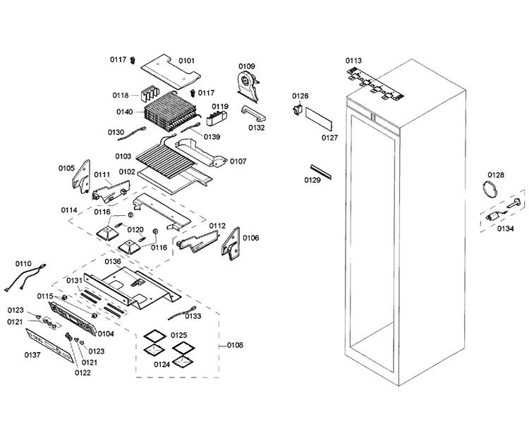 Cabinet Parts Diagram and Parts List for T18ID80NLP 01 Thermador Freezer