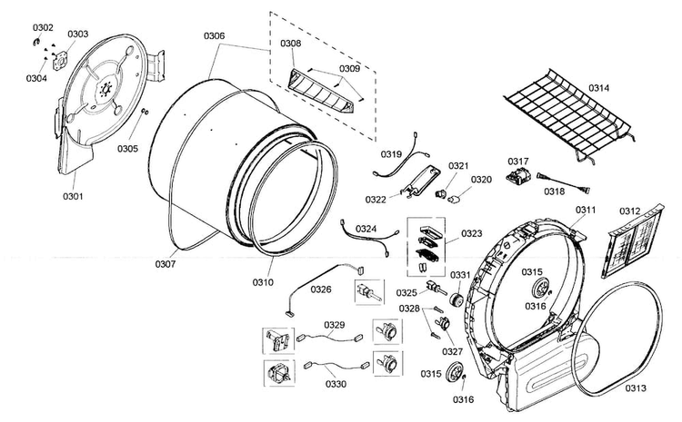Drum Assy Diagram and Parts List for WTMC5521UC 05 Bosch Dryer