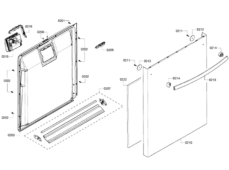 Door Section Diagram and Parts List for SHX6AP05UC 06 Bosch Dishwasher