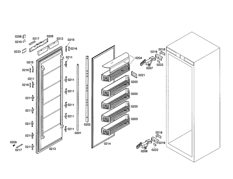 Freezer Door Diagram and Parts List for T30IF70CSS-01  Thermador Freezer