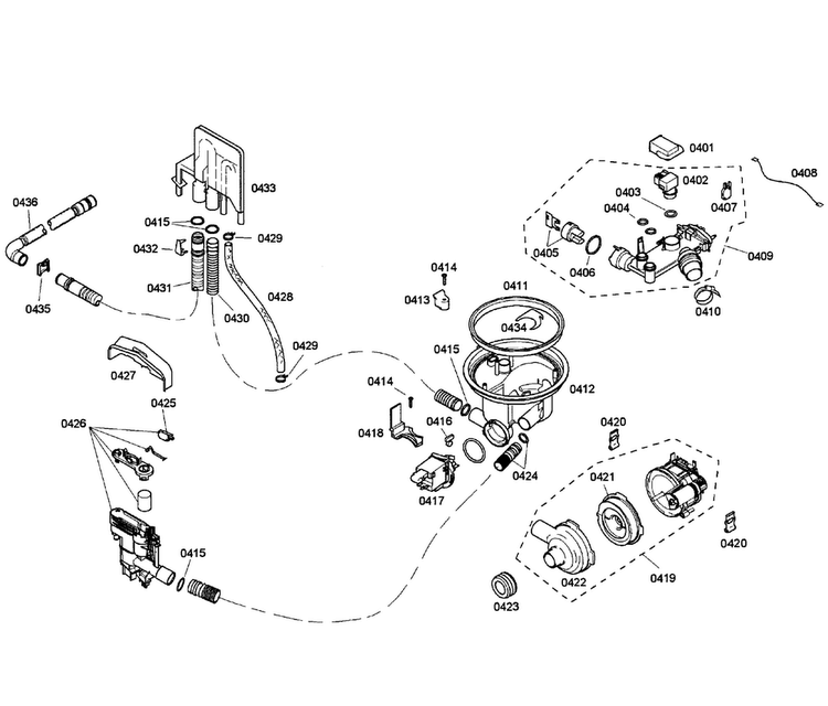 Pump Assy Diagram and Parts List for SHE55C05UC 50 Bosch Dishwasher