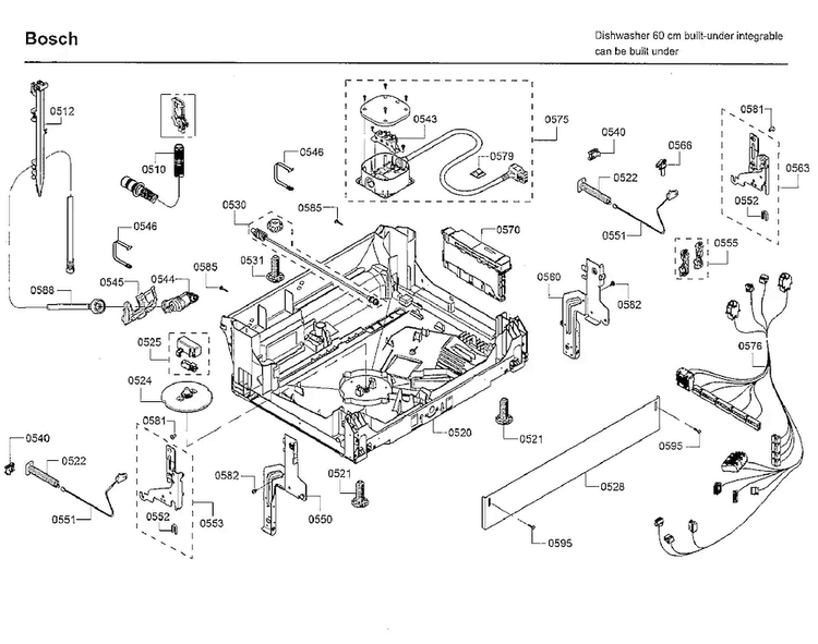 Base Diagram and Parts List for SHPM65W52N 01 Bosch Dishwasher